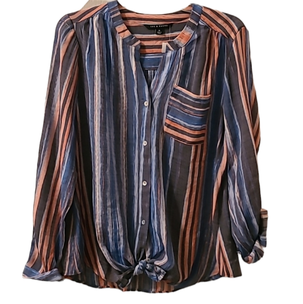ZAC & RACHEL WOMEN'S LONG SLEEVE BLUE STRIPED FRONT BUTTON SHIRT SIZE MEDIUM